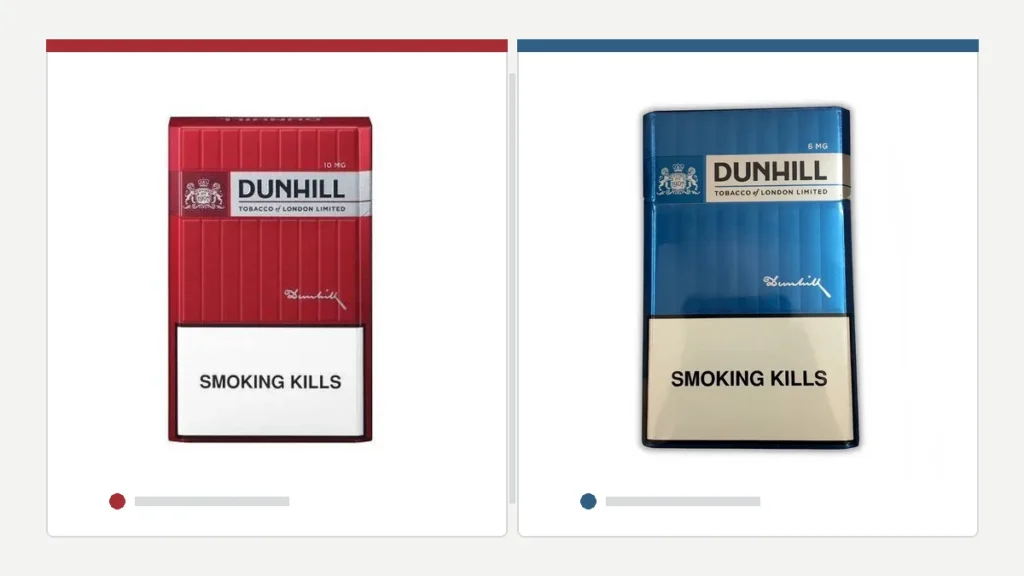 Side-by-side Dunhill Red and Dunhill Blue catalogue product images