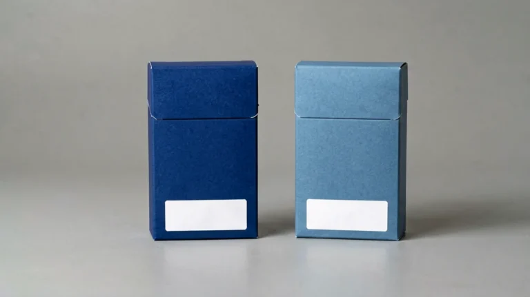 Two plain unbranded blue carton boxes side by side for a catalogue comparison
