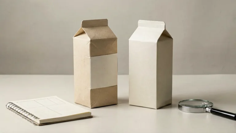 Neutral flexible and rigid packaging references on a catalogue desk