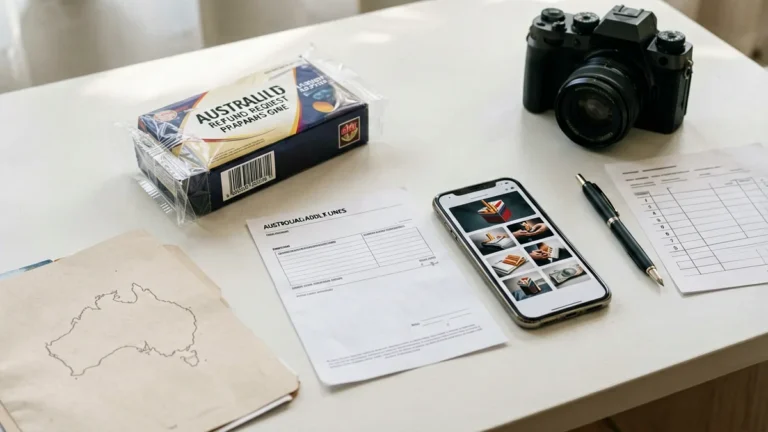 Order record, generic product box and photo evidence prepared for a refund request